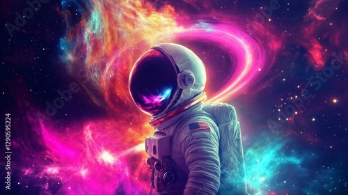 Astronaut in Vibrant Nebula...