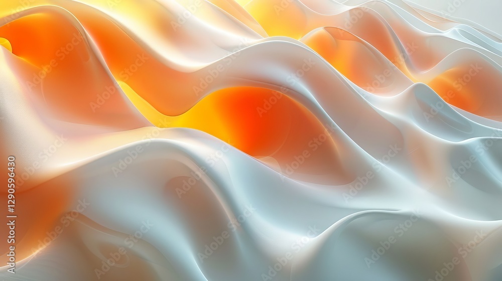 Fototapeta premium Abstract 3D Render Flowing White and Orange Waves Smooth Curves Liquid Design