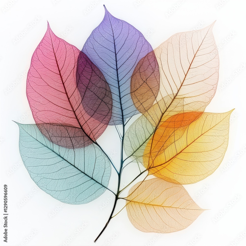 Obraz premium Translucent xraystyle leaves in various colors on white background