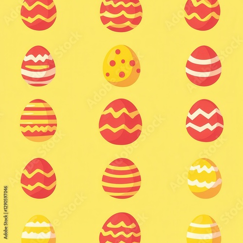 Bright vector Easter egg pattern on yellow background flat design