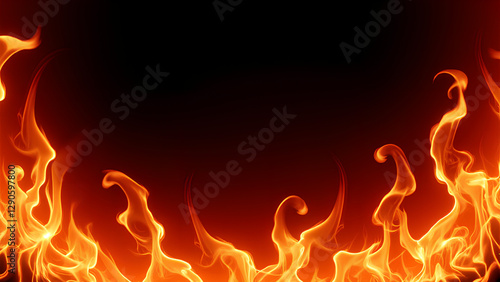 Ein dramatischer abstrakter Hintergrund aus wirbelnden, tiefroten Flammen vor einer pechschwarzen Leere.KI Generated