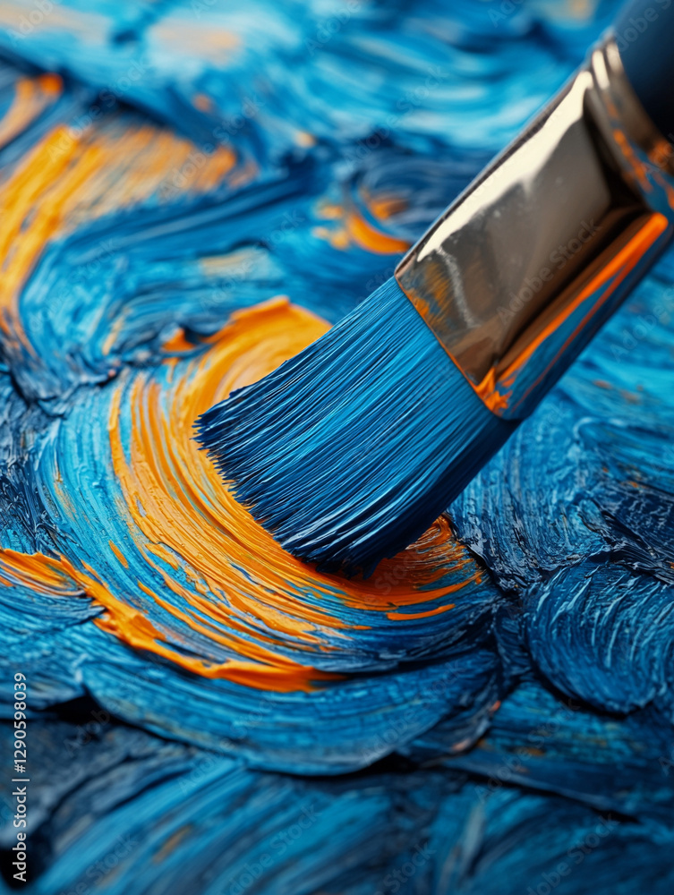 Fototapeta premium Creating vibrant textures with blue and orange paint