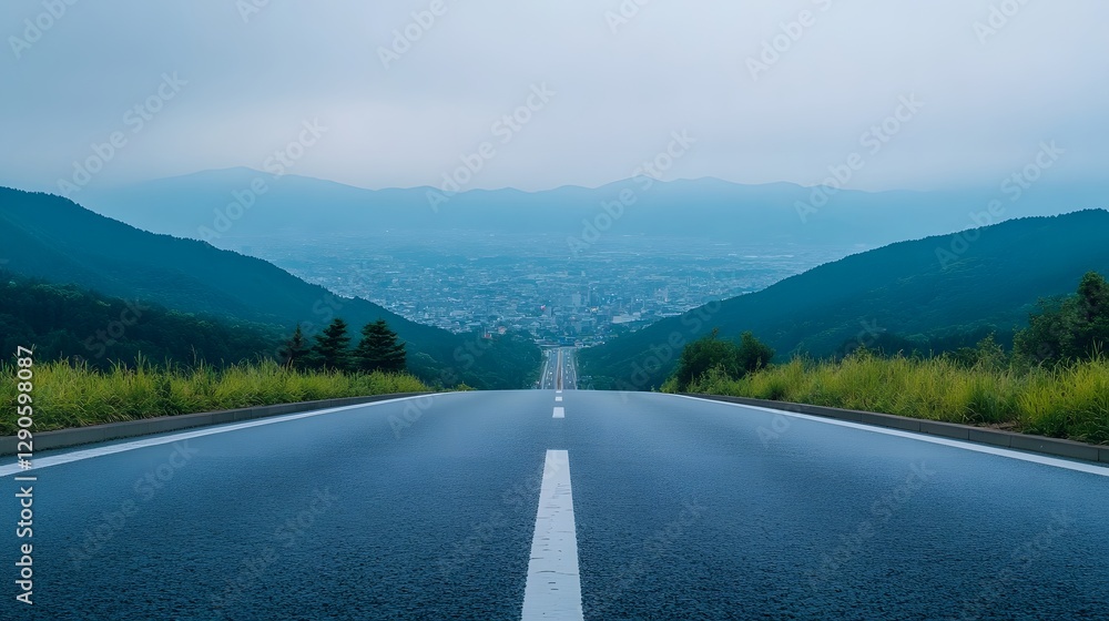 Obraz premium Winding Mountain Road Leads to Stunning Cityscape Overlook