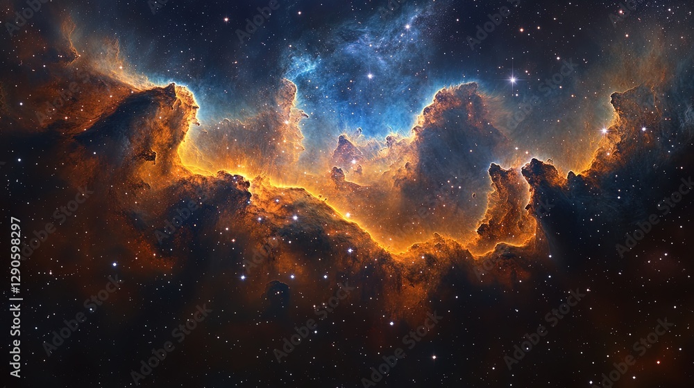Fototapeta premium Abstract space design with radiant nebulae, glowing stars, and vibrant cosmic clouds 