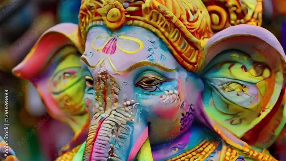 Bright holiday composition for happy Ganesh Chaturthi, abstract vivid composition consists of fictional unreal fantastic vision on background Bright holiday composition for happy Ganesh Chaturthi, abstract vivid composition consists of fictional unreal fantastic vision on background
