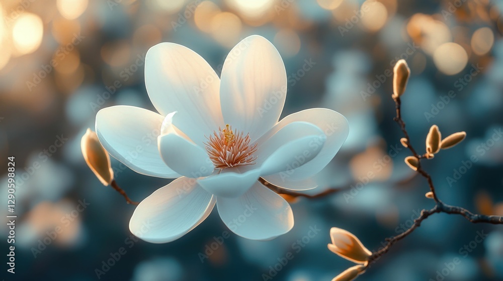 Magnolia blossom sunset glow serene beauty Magnolia blossom sunset glow serene beauty