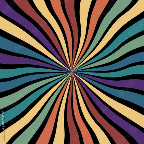 Rainbow retro background with swirls. Vector illustration for poster, print, card, background