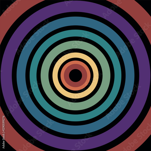 Retro background in rainbow circles. Vector illustration for poster, print, sticker
