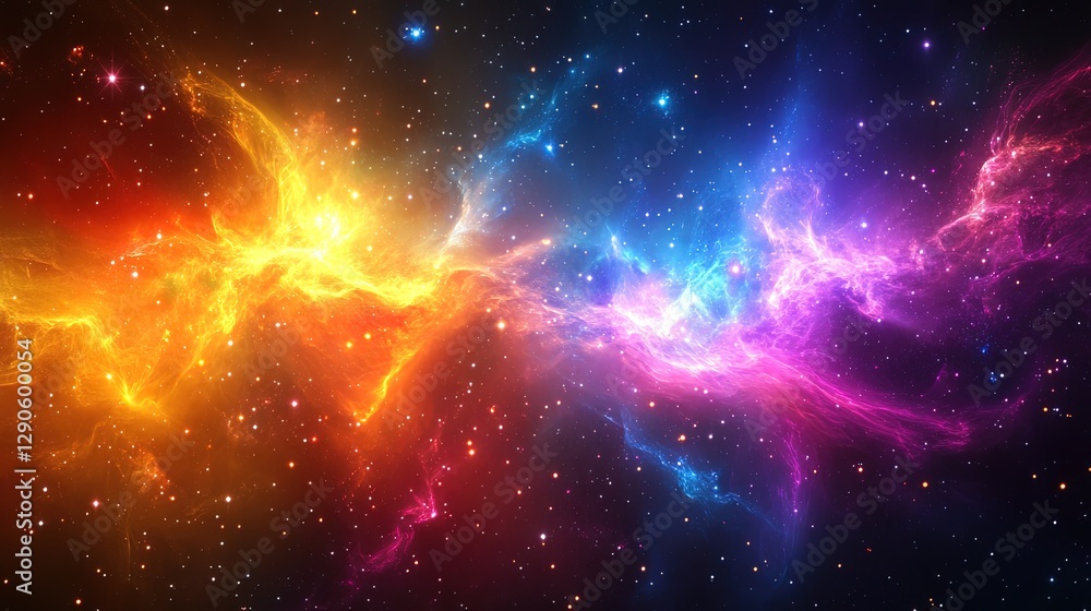 Fototapeta premium Abstract space design featuring glowing cosmic clouds, nebula patterns, and radiant light orbits 