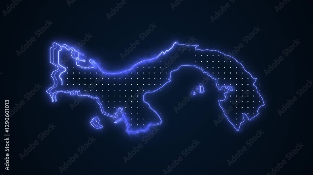 Neon Blue Panama Map Borders Outline Loop Background Neon Blue Panama Map Borders Outline Loop Background