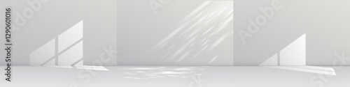 Shadow on wall, sun light from window, realistic overlay effect of reflection soft shading background mockup vector set