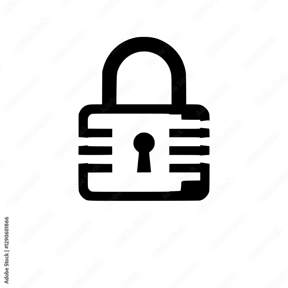 Minimalist Black and White Lock Icon on White Background. Minimalist Black and White Lock Icon on White Background.