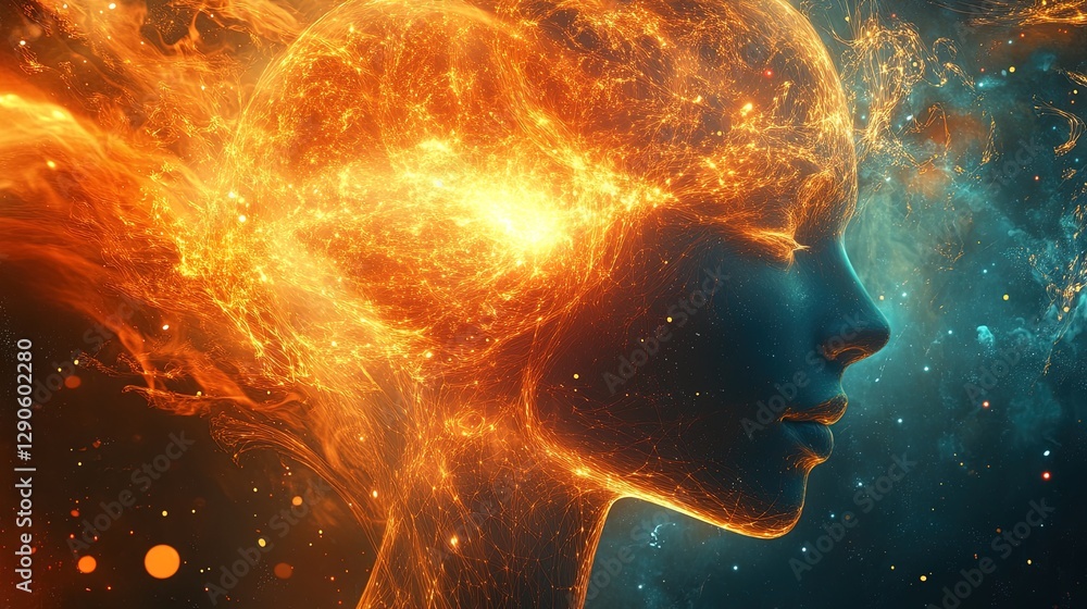 Abstract mind representation with glowing brain networks, neural impulses, and radiant energy lines Abstract mind representation with glowing brain networks, neural impulses, and radiant energy lines