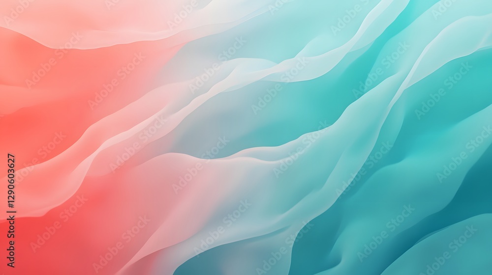 Obraz premium Gradient of muted teal and soft coral, fresh and vibrant, dynamic design. A smooth gradient background featuring soft waves of pastel colors.