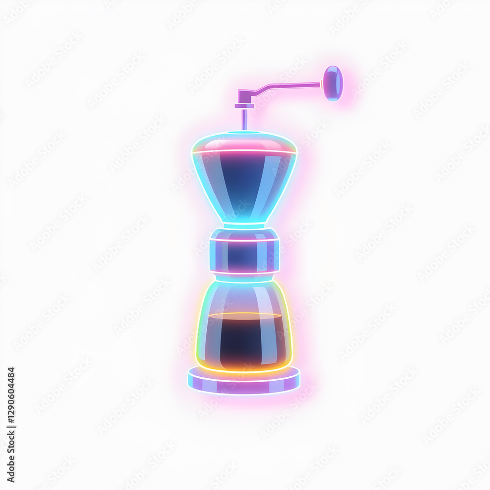 Coffee grinder holographic 3D icon. neon symbol vector illustration isolated on white background. Generative AI Coffee grinder holographic 3D icon. neon symbol vector illustration isolated on white background. Generative AI