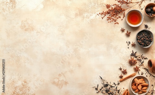 A collection of Chinese medicinal herbs and spices arranged on a light background to form a circular frame.