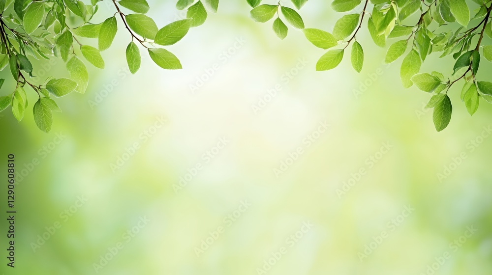 Green Leaves Frame on Bright Bokeh Background Green Leaves Frame on Bright Bokeh Background