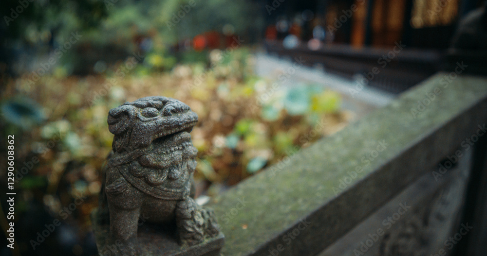 Chengdu, Sichuan, China. Old Stone Sculptures Of Kylins Or Qilin Park Of Wuhou Memorial Temple. Traditional Chinese Architectural Ornament. Qilin Legendary Hooved Chimerical Creature That Appears In