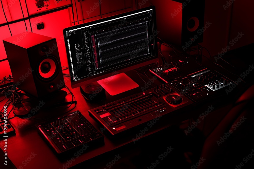Fototapeta premium Home music studio setup in red