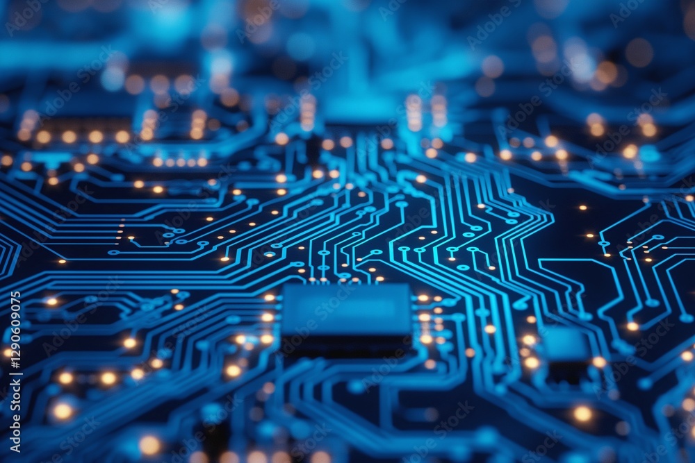 Close-up of an intricate blue circuit board with glowing lines and components, symbolizing advanced technology. Close-up of an intricate blue circuit board with glowing lines and components, symbolizing advanced technology.