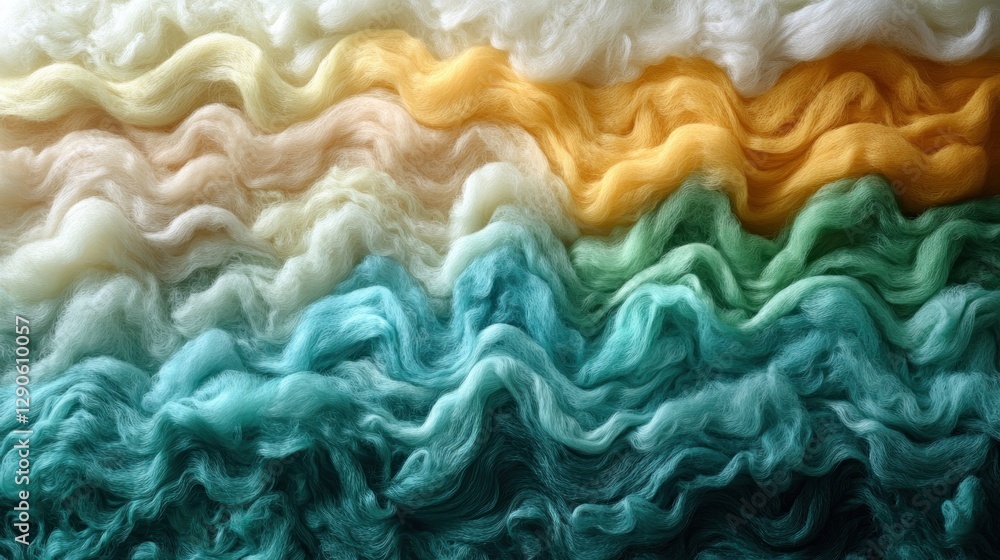 Colorful wool layers create wavy mountain landscape texture Colorful wool layers create wavy mountain landscape texture