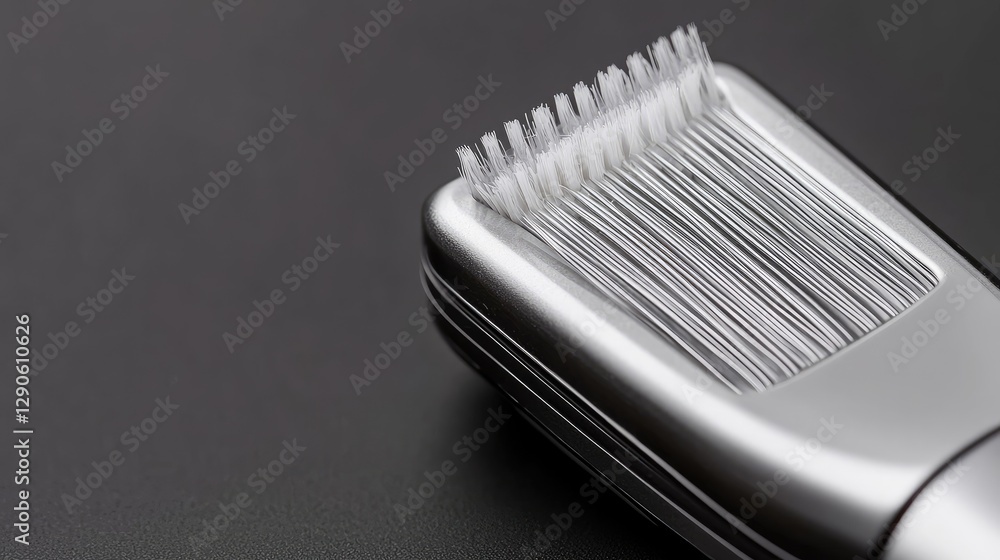 Close-up silver cleaning brush on dark background Close-up silver cleaning brush on dark background