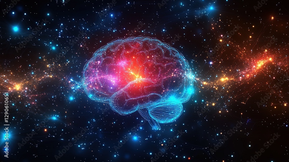 Abstract background with glowing brain activity, neural networks, and light beams in motion Abstract background with glowing brain activity, neural networks, and light beams in motion