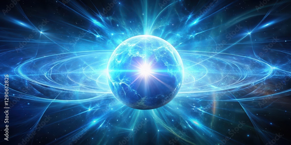 Obraz premium Glowing Blue Energy Orb in Space, energy field, glowing orb, energy field