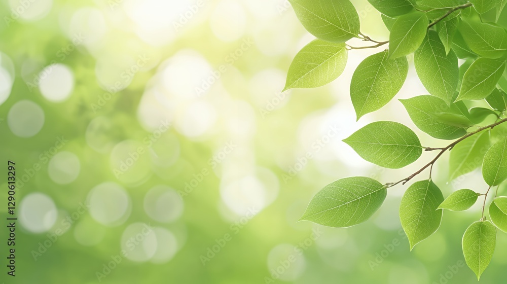 Vibrant Green Leaves with Dew Drops in Sunlight Vibrant Green Leaves with Dew Drops in Sunlight