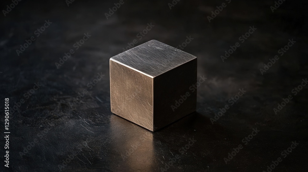 A perfect cube floating in a dark background, reflecting light off its smooth surfaces, highlighting the sharp lines and edges. A perfect cube floating in a dark background, reflecting light off its smooth surfaces, highlighting the sharp lines and edges.