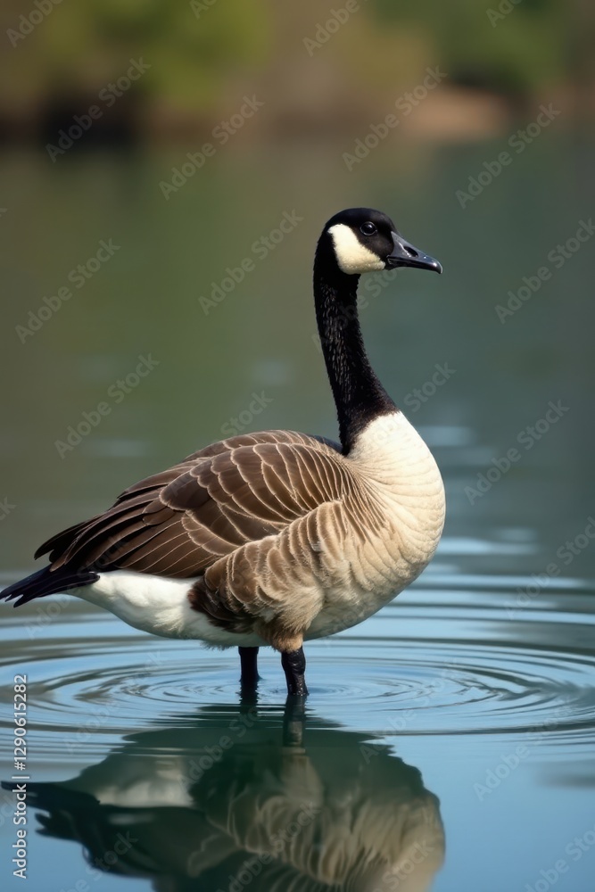 Majestic Canada goose on lake, preening feathers, wildlife, elegant Majestic Canada goose on lake, preening feathers, wildlife, elegant