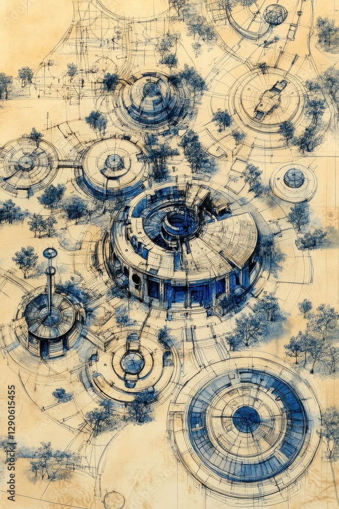 Fototapeta premium Intricate blueprint diagram showcasing a detailed layout plan and draft of architectural design.