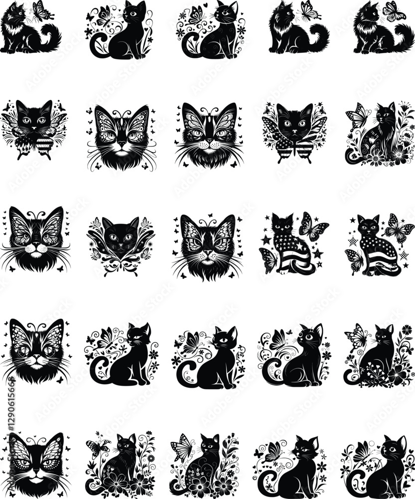 Fototapeta premium Cat With Butterfly Svg, Cute Animal Svg, funny cat meme shirt, digital download