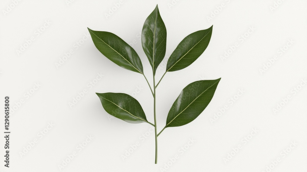 Green leaves branch, studio shot, white background, nature design Green leaves branch, studio shot, white background, nature design