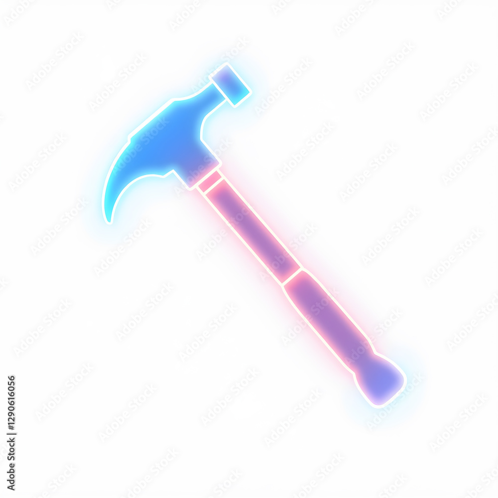 construction hammer holographic 3D icon. neon symbol vector illustration isolated on white background. Generative AI construction hammer holographic 3D icon. neon symbol vector illustration isolated on white background. Generative AI