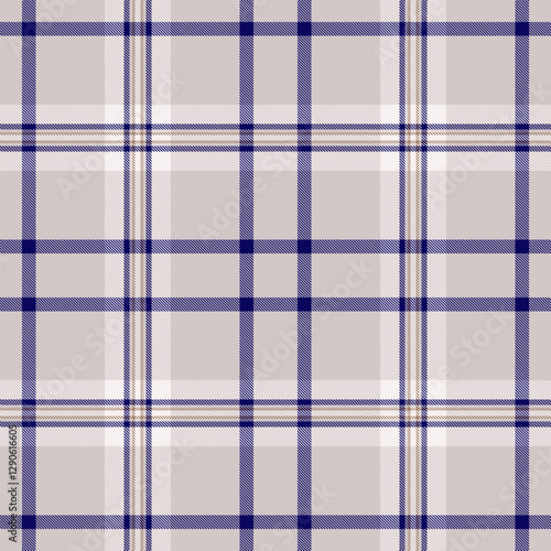 Place vector tartan plaid, serene check background seamless. Curved fabric texture textile pattern in white and indigo colors.