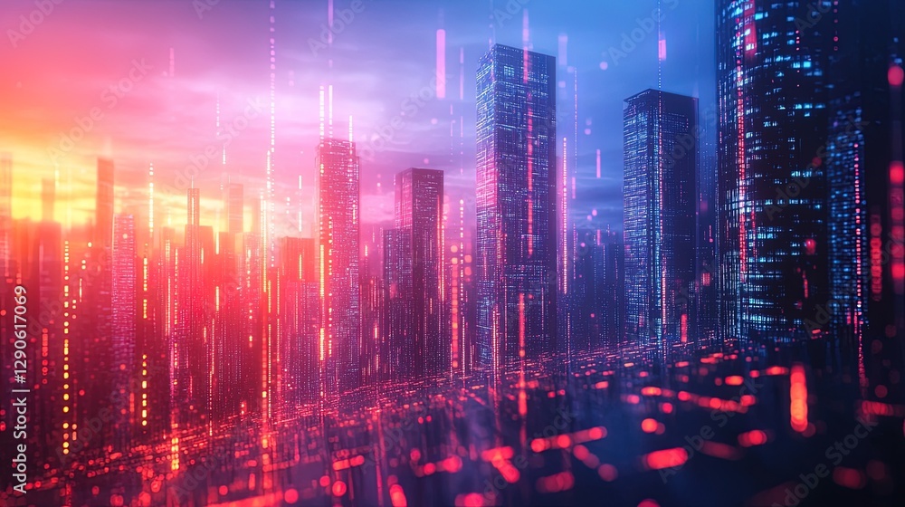 Modern business success concept with dynamic light trails, skyscrapers, and digital data streams Modern business success concept with dynamic light trails, skyscrapers, and digital data streams