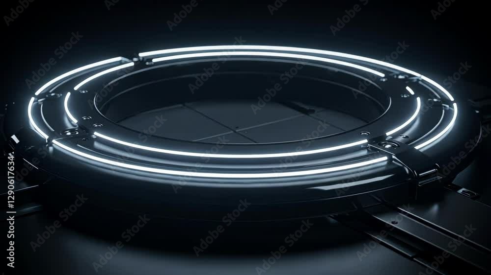 A sleek, illuminated circular design with a futuristic atmosphere A sleek, illuminated circular design with a futuristic atmosphere