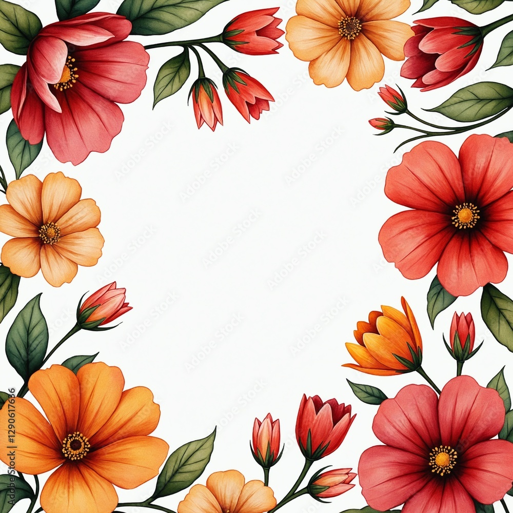 Fototapeta premium Flower frame border, copy space on a side, minimalist watercolor art style