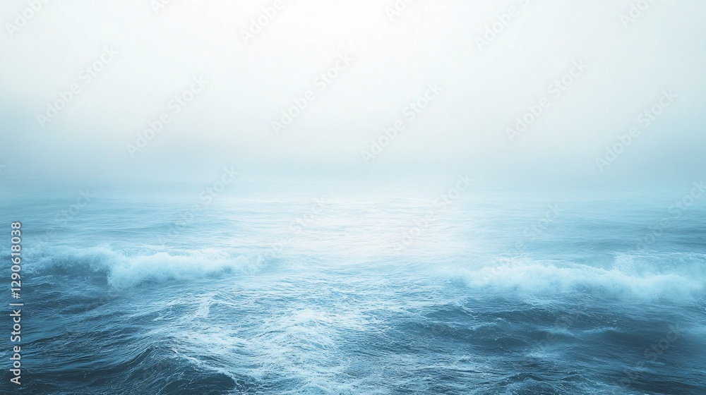 Fototapeta premium Misty ocean scene depicts a boundless serene seascape panorama