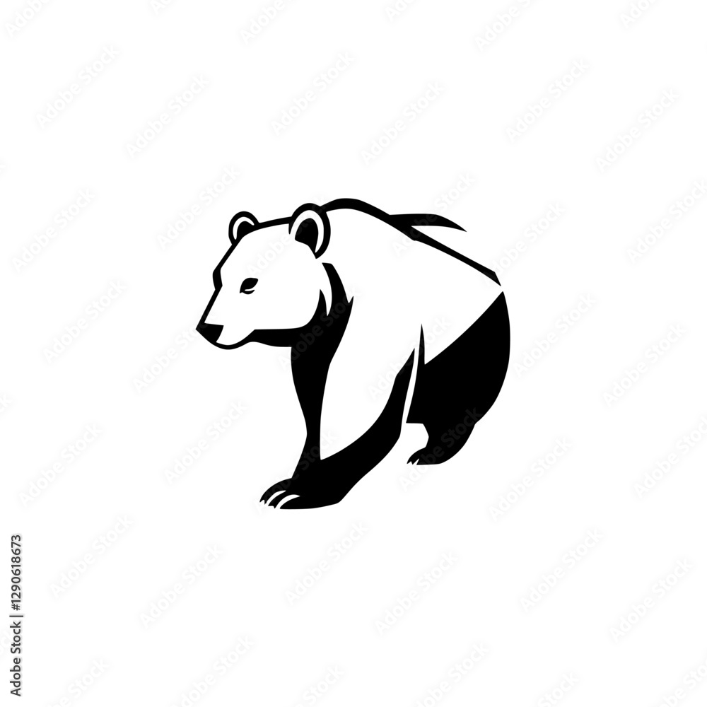 Fototapeta premium Black and white illustration of a bear in a simple, minimalist style.