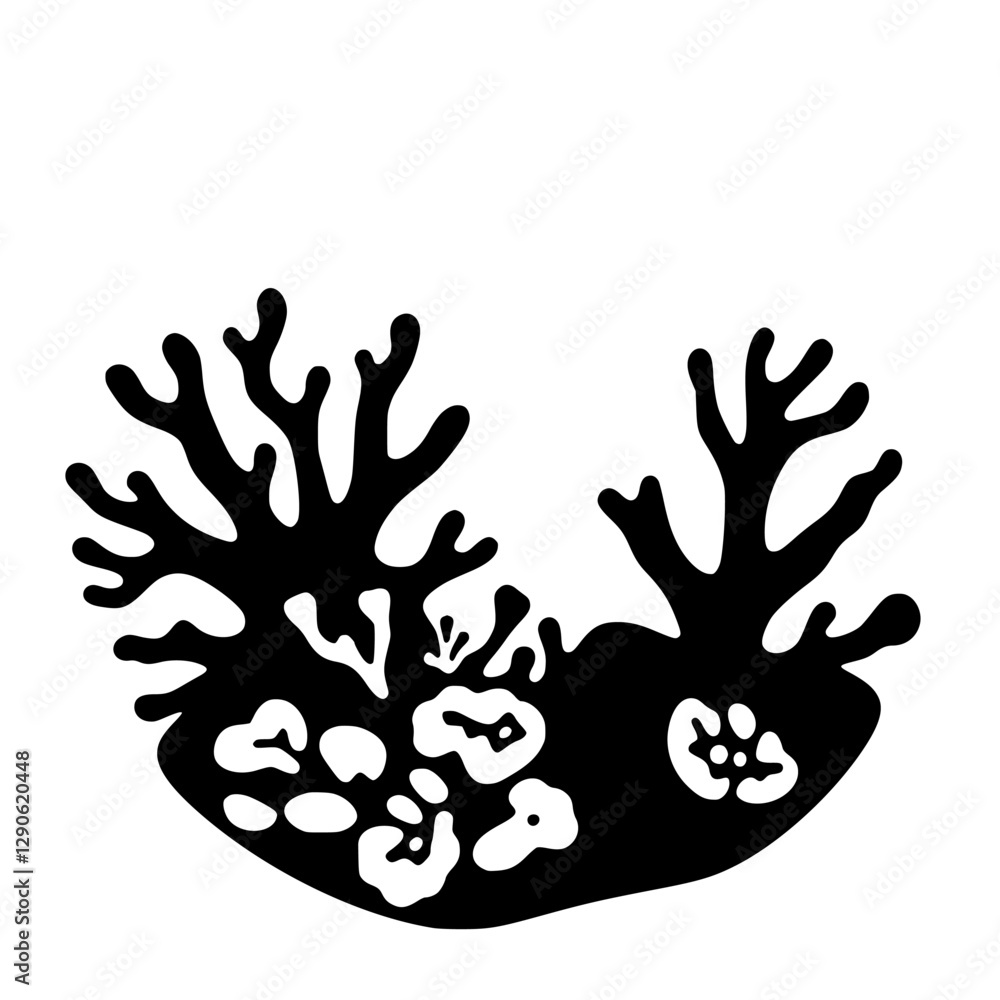 Fototapeta premium Black and White Abstract Floral Silhouette on White Background with Detailed Structure.