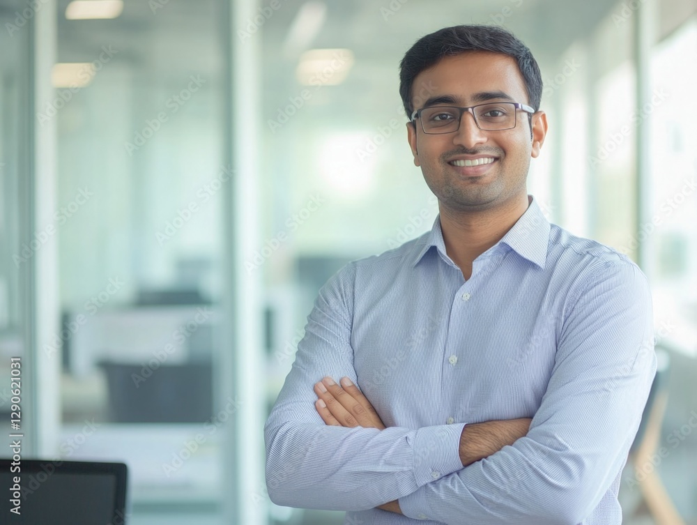 A young, smiling professional in an office environment, dressed in business attire. A young, smiling professional in an office environment, dressed in business attire.
