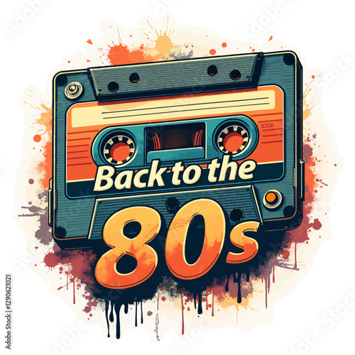 Audio cassette magnetic tape in the 80s Vector illustration
