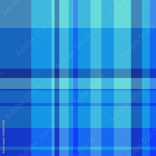 Clothing pattern background texture, everyday seamless tartan check. Punk plaid fabric textile vector in cyan and blue colors.