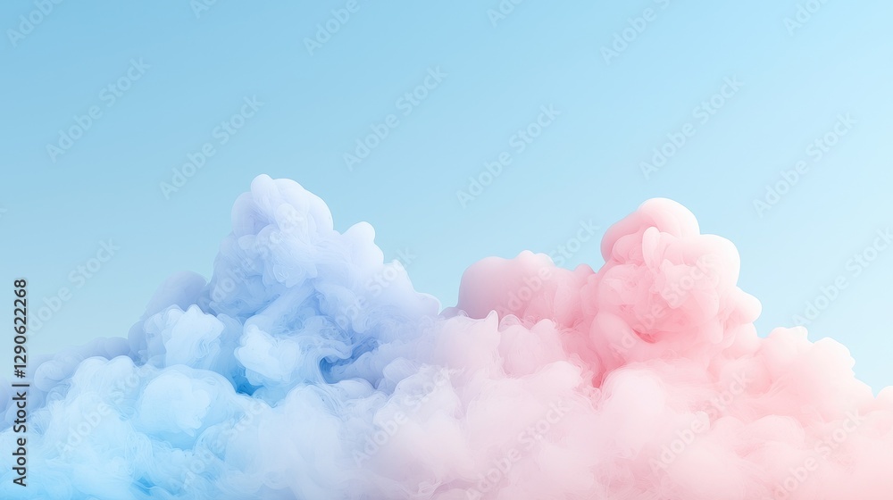 Abstract colorful smoke clouds against light blue background. Possible use Design inspiration, social media post, website background Abstract colorful smoke clouds against light blue background. Possible use Design inspiration, social media post, website background