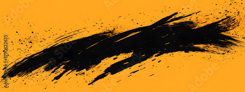 Black brush stroke shape on a yellow-orange background, vector illustration
