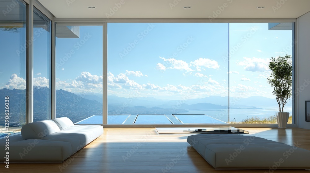 Fototapeta premium solar windows that capture sunlight and convert it into electricity, offering a sustainable energy solution for commercial and residential buildings