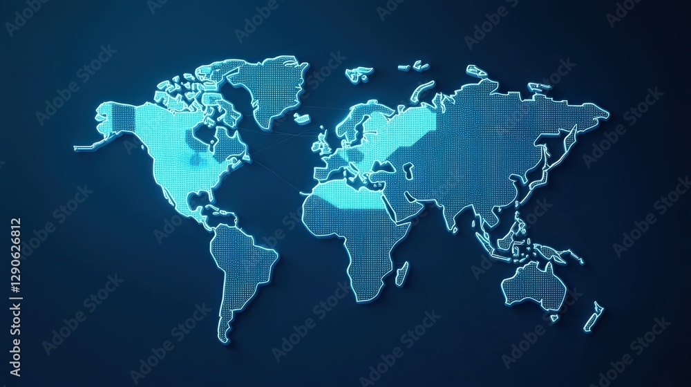 Obraz premium peak energy demand concept. Digital world map in blue colors with dotted outlines.