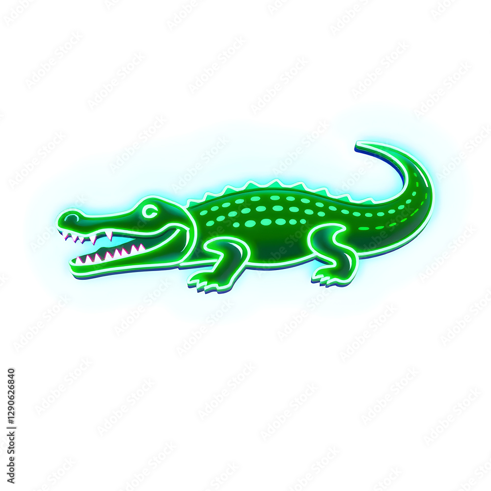 Fototapeta premium Crocodile holographic 3D icon. neon symbol vector illustration isolated on white background. Generative AI